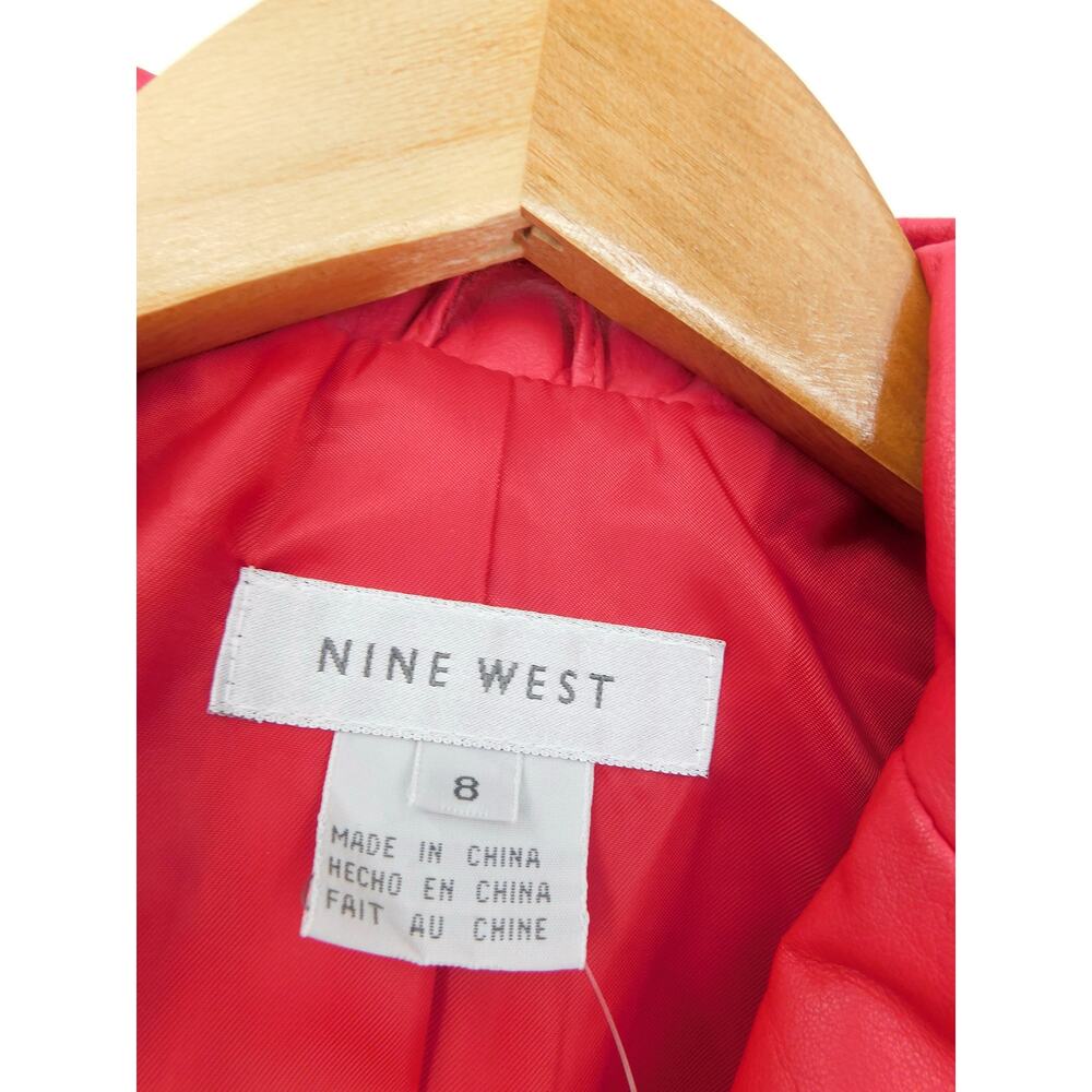 Vintage Nine West Women's Red 100% Leather Button Blazer Jacket Size 8 Retro 90s - Picture 3 of 7